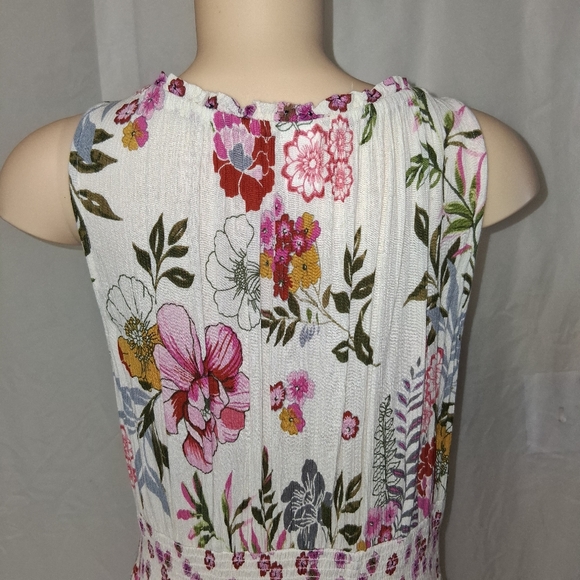 Bila Floral Midi Dress with Pink and Green Accents.summer Breeze Boho Sz L - Picture 8 of 16